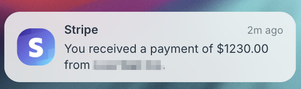 Stripe payment notification $1230