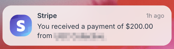 Stripe payment notification $200