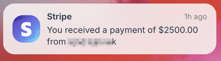 Stripe payment notification $2500