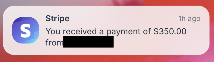 Stripe payment notification $350