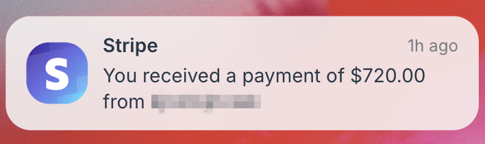 Stripe payment notification $720