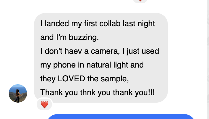 Student testimonial about landing first collab